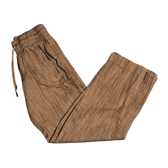 Athleta Cabo Linen Textured Wide Leg Pants Womens 0 Brown Elastic Waist Pull On - Picture 1 of 12